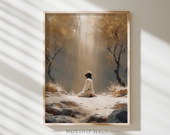 Jesus Praying In The Garden Of Gethsemane Print - Modern Christian Art, Prayer Room Wall Art, Spiritual Jesus painting, INSTANT DOWNLOAD