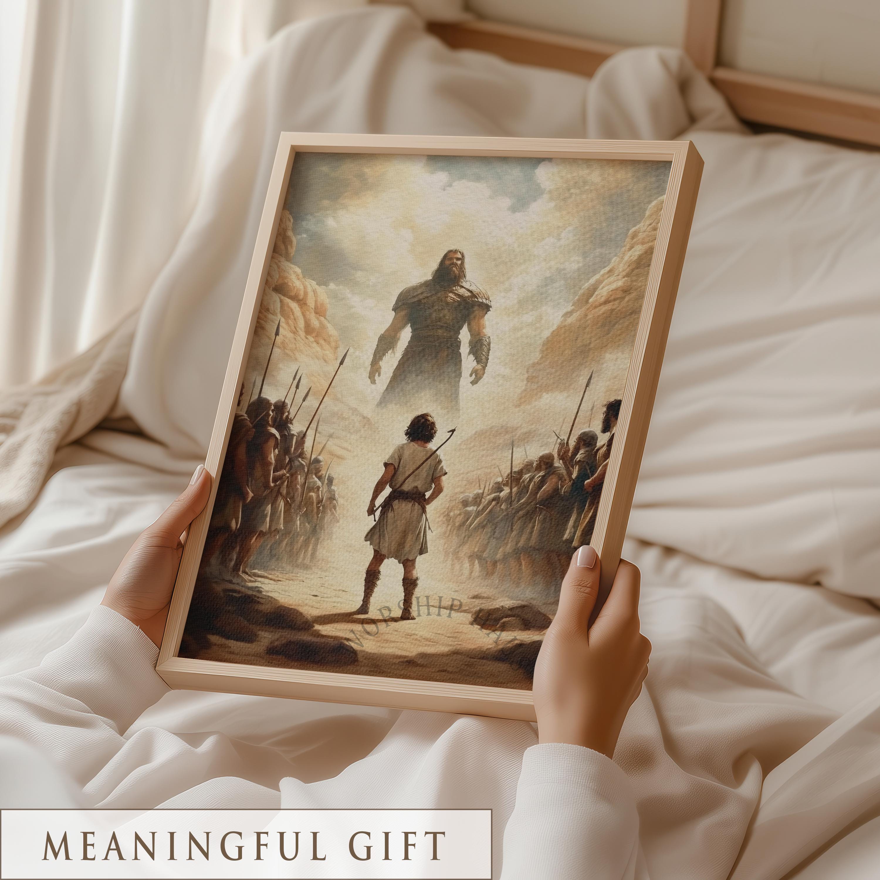 David and Goliath Bible Story Art Christian Wall Poster Powerful ...
