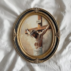 Jesus Christ crucified, evoking themes of salvation and faith; artwork for a prayer room.
