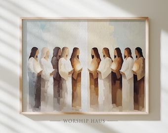 Ten Virgins Parable Christian Painting Matthew 25:13 Faith Artwork 10 Virgins Biblical Story Wall Art Religious Digital Print