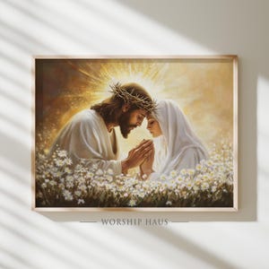 The King and His Faithful Bride Printable Christian Art Jesus and Woman Scene Savior Love Poster Religious Digital Painting Bible Decor 280