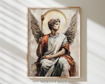 大天使ガブリエルの絵画 額入り正方形ポスター、宗教アート壁装飾