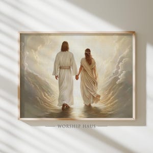Together in the Light of Heaven Modern Christian Art Jesus and Bride Scene Faith Painting Printable Poster Digital Print Bible Decor 289