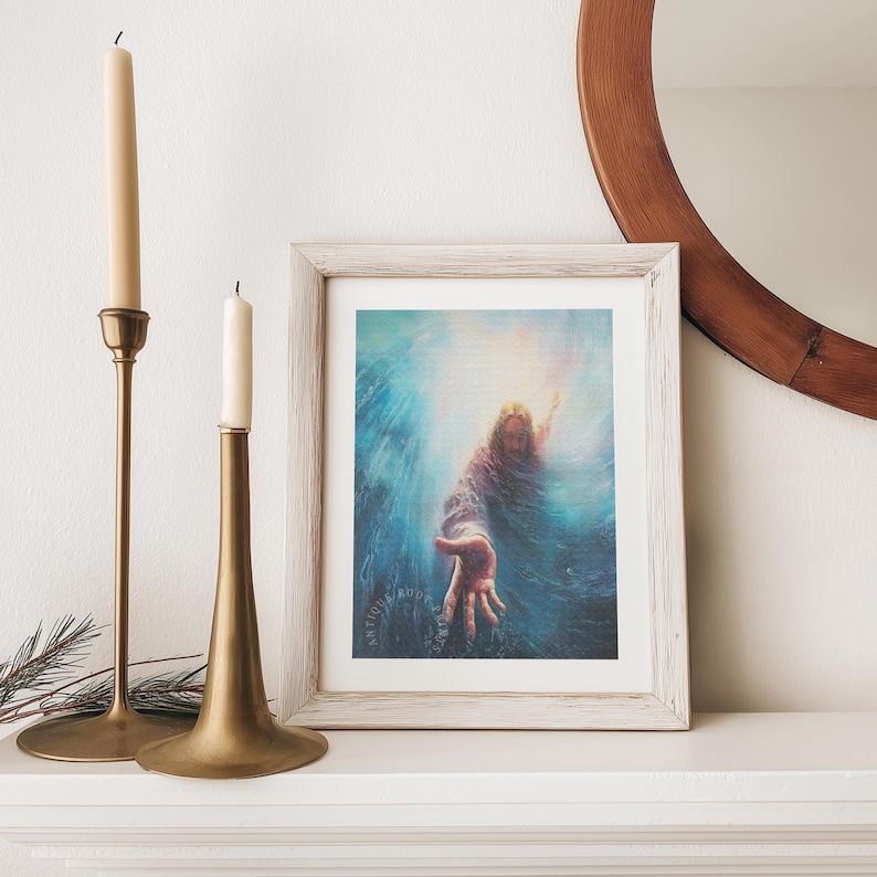 Jesus Reaching Into Water Christian Wall Art Saving Hand Scene ...