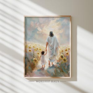 Het pad van heerlijkheid christelijke kunst digitale Jezus en meisje scène afdrukken katholieke muur kunst bijbel poster geloof schilderij schrift foto 177