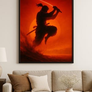 Samurai Sunset Silhouette Art Print: Bushido Warrior Decor (Digital Download