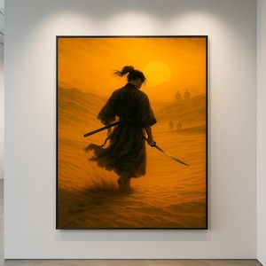 Samurai Sunset Art Print: Japanese Warrior, Solitary Journey (Digital Download