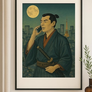 Samurai druckbare Kunst - Ukiyo-e Stil japanischer digitaler Download