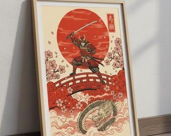 侍と龍の木版画：浮世絵（デジタルダウンロード） - Etsy 日本