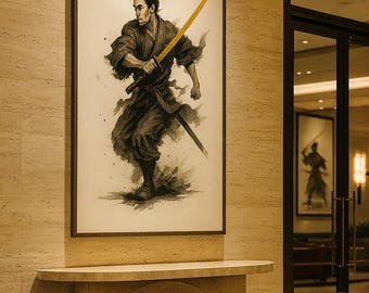 Samurai Ink Art Print: Golden Katana, Bushido Decor (Digital Download)