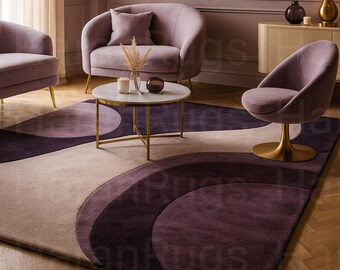 Hand Tufted Wool Blend Rug: Modern Purple Beige Geometric Carpet