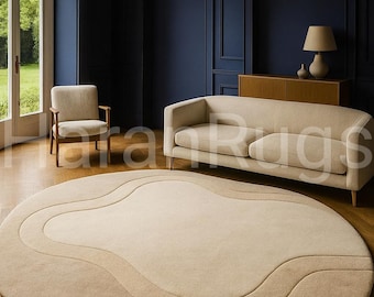 Modern Abstract Area Rug – Beige & Cream Luxury Soft Carpet for Living Room Decor