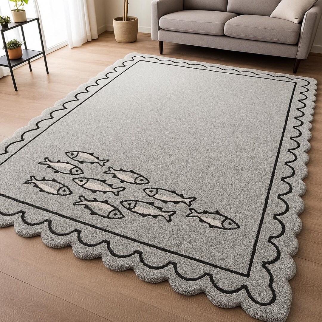 Fish Tuft Rug Hand Tufted Fish Rug, Scalloped Edge, Kids Nursery Carpet - Etsy