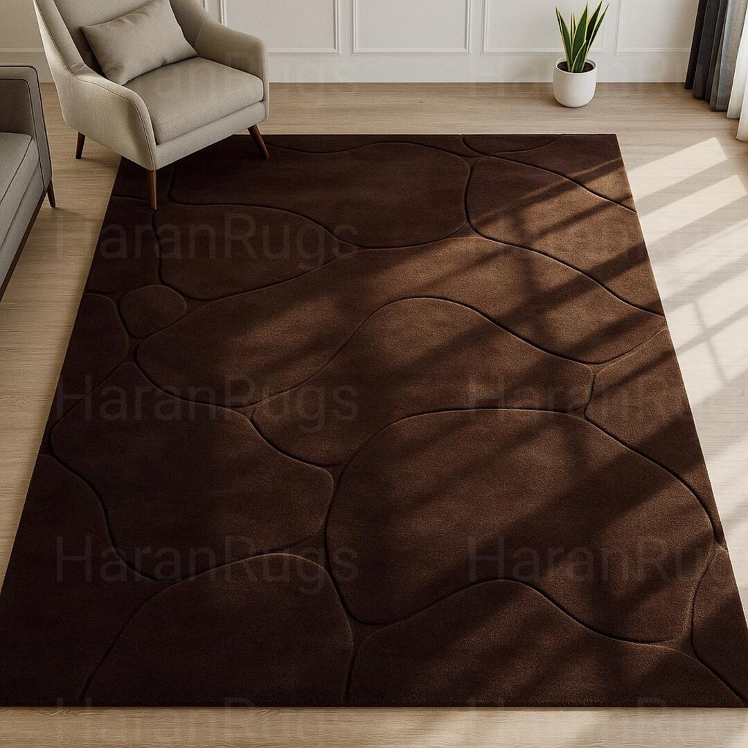 Brown Dark Coffee Modern Geometric Rug – Abstract Stone Pattern Area ...