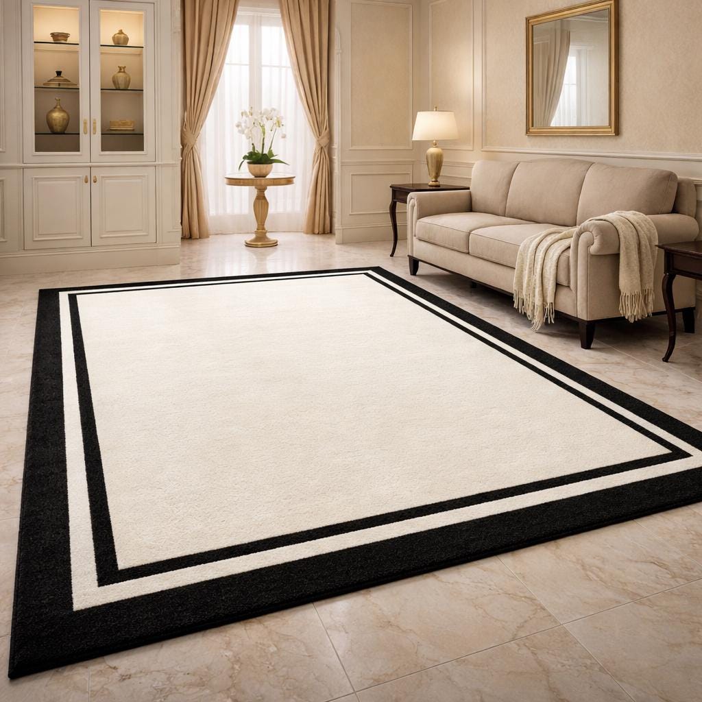 Hand-tufted Wool Rug | Black & White Border, Modern Minimalist - Etsy