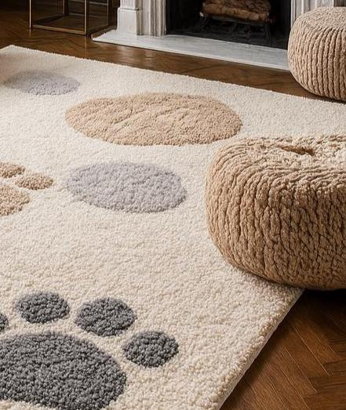 Beige Paw Print Rug: Plush Modern Pet Area Carpet - Etsy
