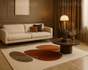 Modern Abstract Rug Beige Brown | Minimalist Geometric Carpet for Living Room Decor