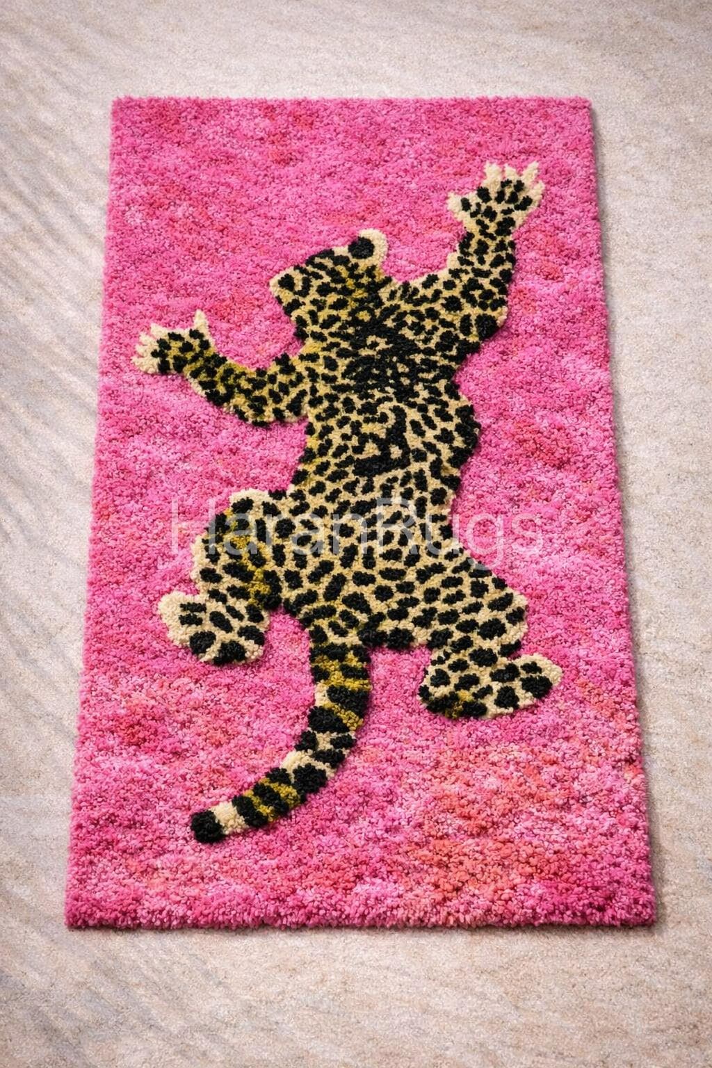 Hand Tufted Moss Rug Wool Rug | Pink Leopard Animal Print - Etsy