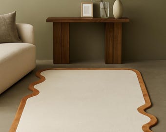 Hand Tufted Abstract Rug: Cream and Brown Modern Area Carpet