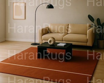 Hand Tufted Modern Minimalist Rust & Beige Area Rug – Contemporary Living Room Carpet