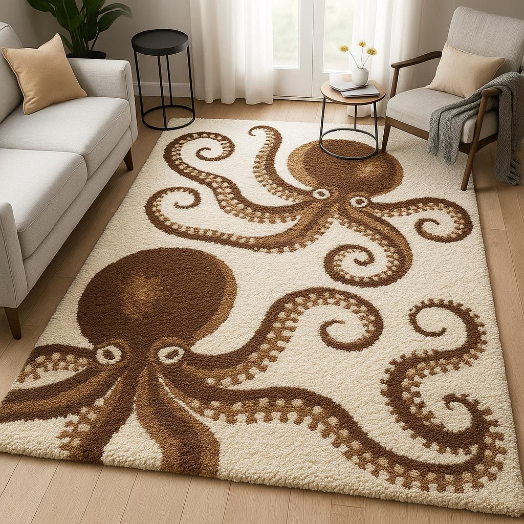 Octopus Channel Rug Hand Tufted Octopus Rug: Coastal Nautical Home Decor - Etsy