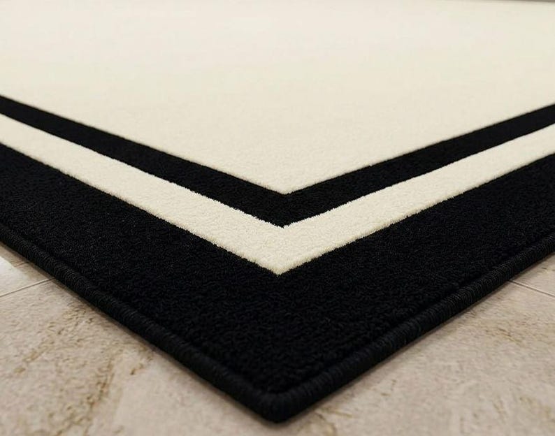 Hand-tufted Wool Rug | Black & White Border, Modern Minimalist - Etsy