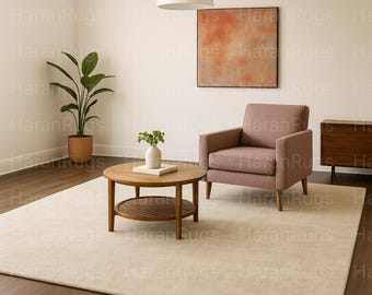 Tappeto avorio fatto a mano, tappeto minimalista moderno neutro per soggiorno, dimensioni personalizzate