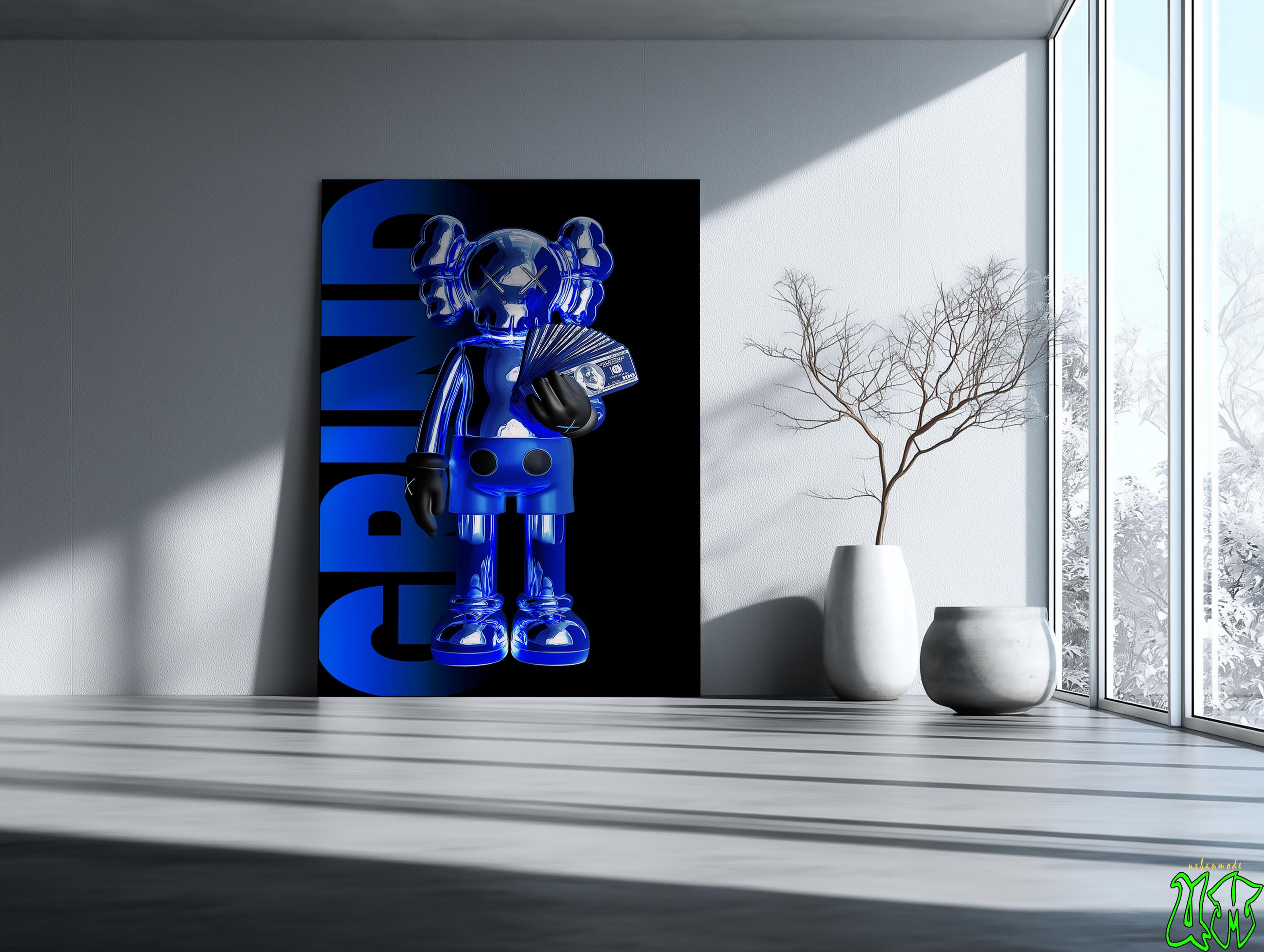 Set of 3 Blue KAWS Motivational Digital Wall Art Posters