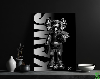 Single Black KAWS Digital Wall Art Poster, Hypebeast Decor Print