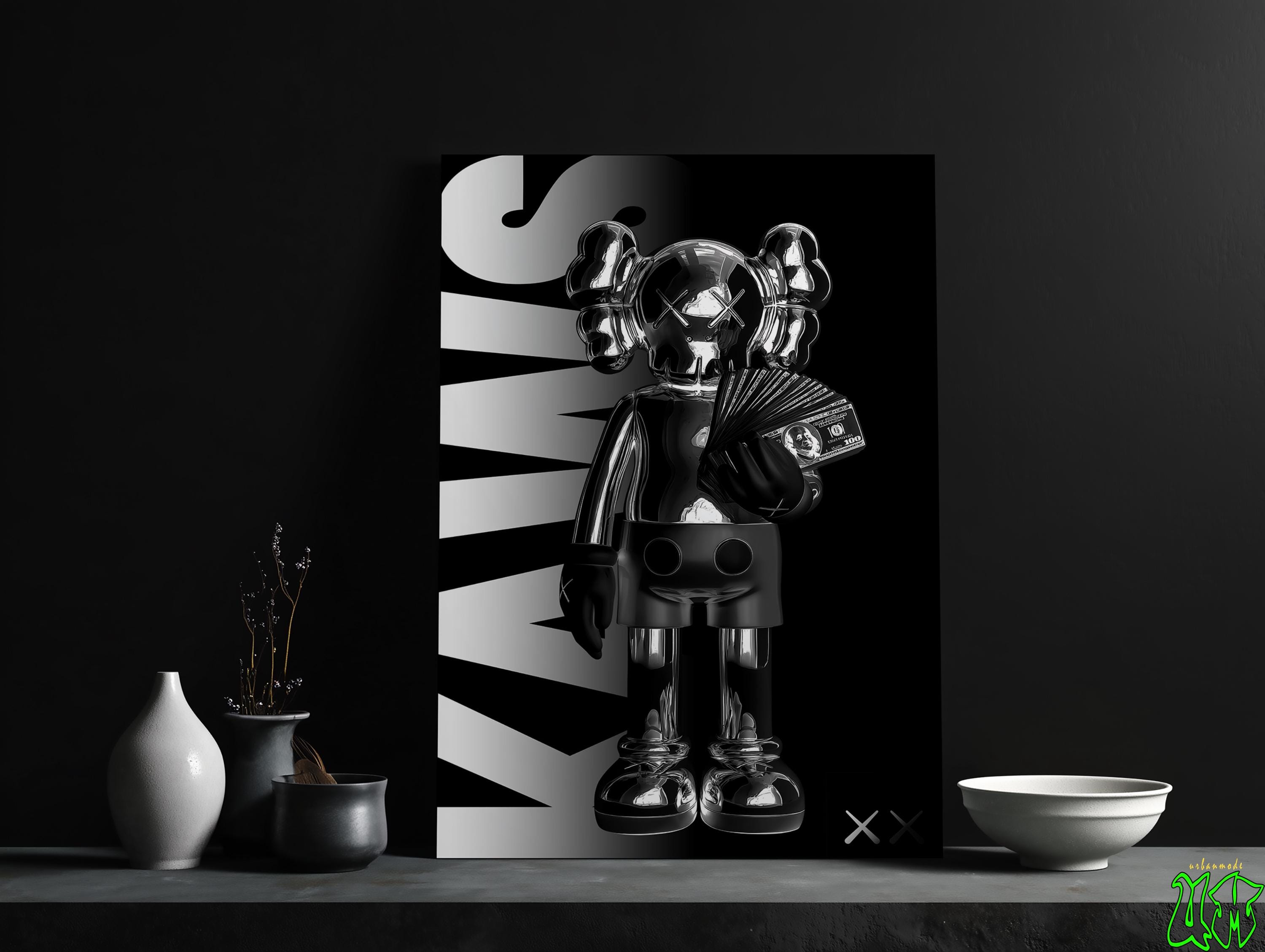 Single Black KAWS Digital Wall Art Poster, Hypebeast Decor Print