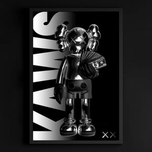 Poster da parete KAWS nero, decorazione graffiti Hypebeast Kaws, stampa digitale regalo, poster con figure KAWS, download digitale decorativo nero di Kaws