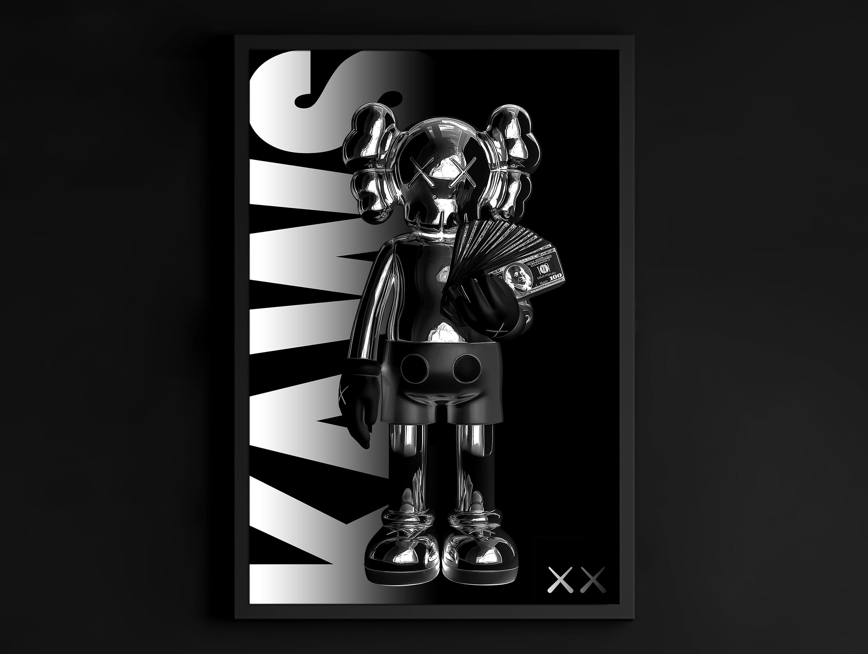 Single Black KAWS Digital Wall Art Poster, Hypebeast Decor Print