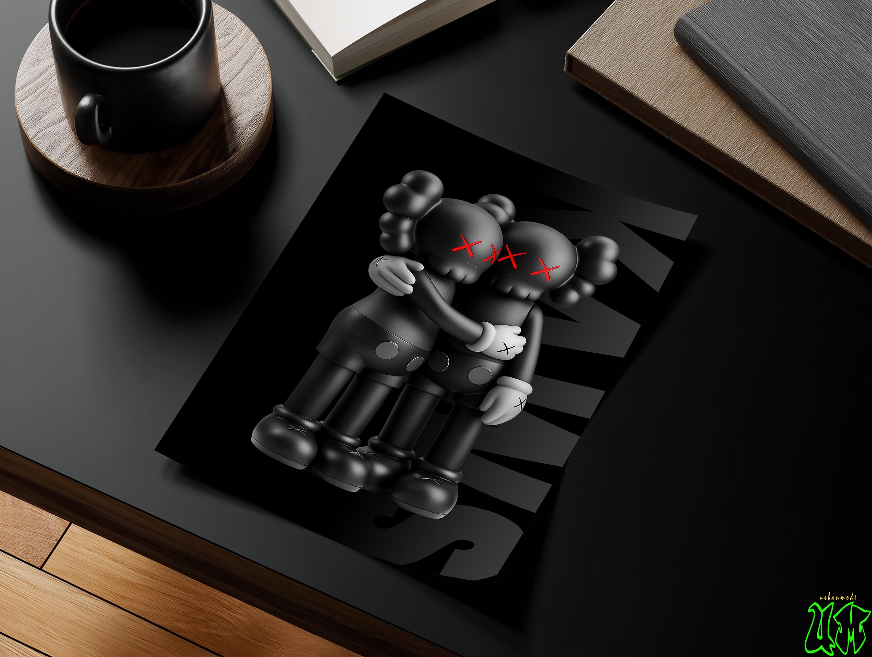 Set of 3 Black & Red KAWS Digital Wall Art Posters, Hypebeast