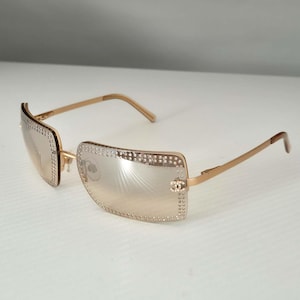 Chanel Gold Swarovski Crystal Sunglasses 4105-B