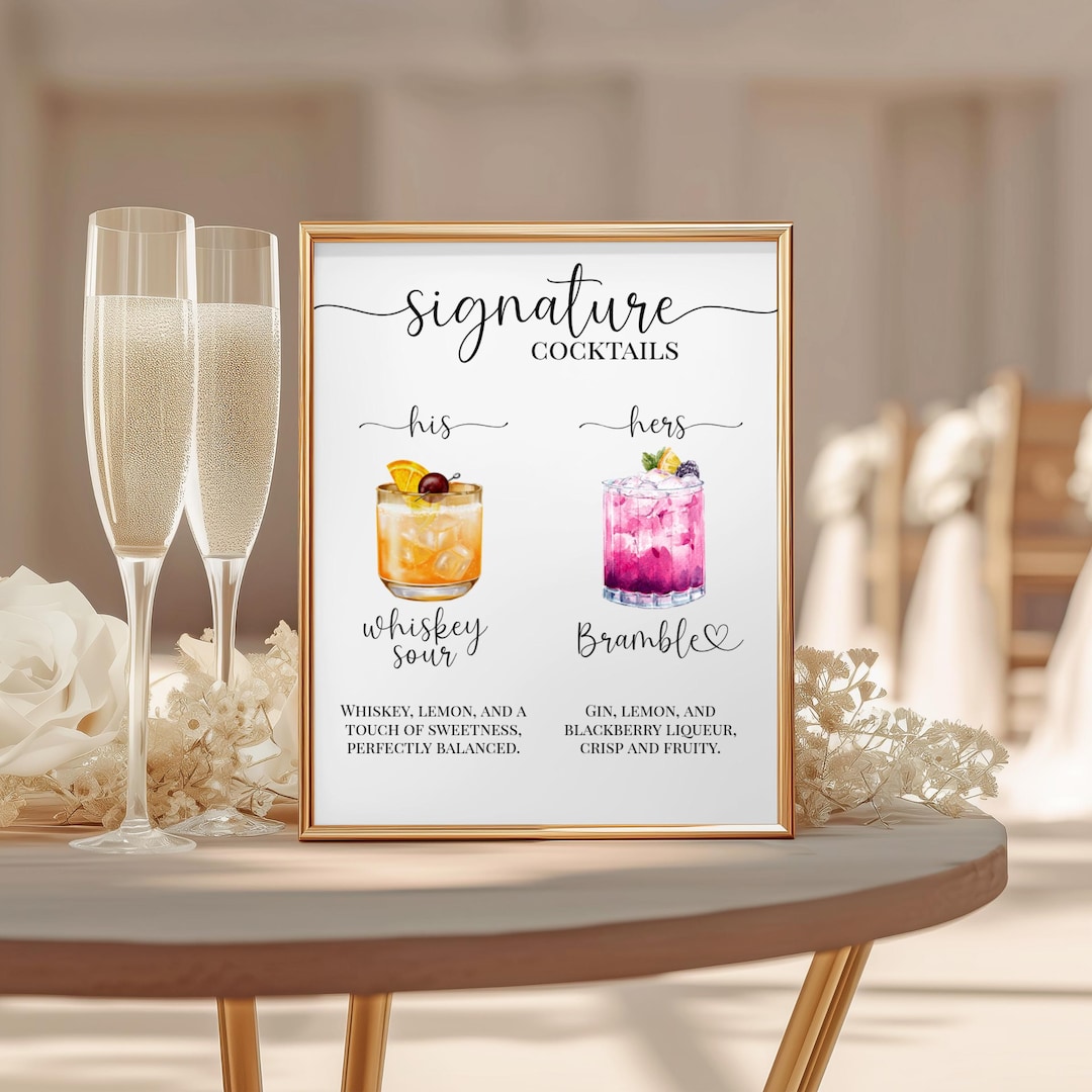Editable Wedding Signature Cocktail Sign | Templett Template | 2 ...