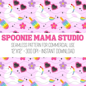 Pool Party Seamless Pattern PNG | 12x12 & Tile | Unicorn Float, Rainbow Popsicle, Pink Summer Design