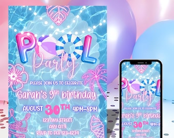 Pool Party Birthday Invitation | Editable Canva Template (Digital Download)
