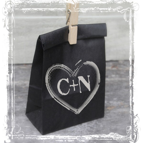 Chalkboard Favor Bags - Black Kraft Paper - Weddings Wedding - DIY Craft Supplies - Flat Bottom Lunch Merchandise Gift Gifts Birthday Shower