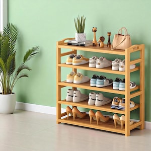 Simple Bamboo Shoe Rack Organizer Multi-Tier Wooden Shelf Entryway Shoe Cabinet Large Capacity Storage Stand