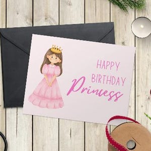 Princess birthday card digital download { pink happy birthday card birthday card princess happy birthday card }