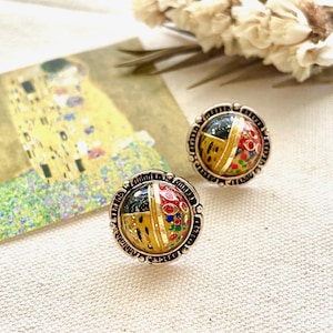 Palette Series – Hand-Painted Stud Earrings Inspired by Gustav Klimt’s “The kiss” | Hypoallergenic Art Jewelry