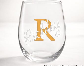 Personalised Initial Stemless Glass – Custom Name & Letter Drinkware