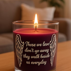 Memorial Candle with Angel Wings – 36 Colour Designs – Choice of Fragrance – Remembrance Gift – Personalised – Free Delivery