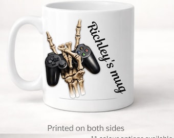 Mug Gamer personnalisée - Manette squelette, cadeau de jeu avec nom personnalisé
