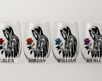 Personalized Grim Reaper Glass | Gothic Rose Tumbler, Handmade