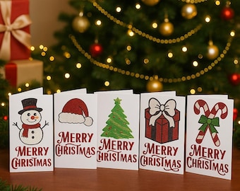 Pack of 10 Handmade Christmas Cards | Personalised Glitter