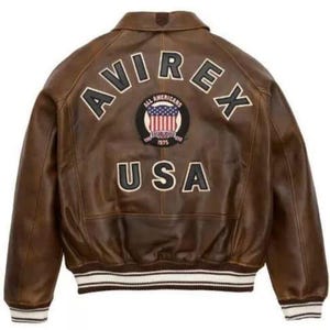 AVIREX USA Edition Icon Jacket In Brown Color, Military Bomber Jacket, Men&#39;s Bomber Jacket, Original Leather Jacket For Him, Gift For Him