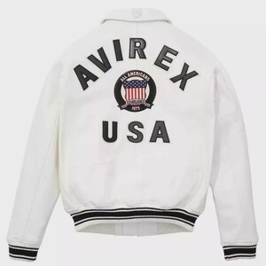 AVIREX USA Edition Icon Jacket In Snow White Color, Military Bomber Jacket, Men&#39;s Bomber Jacket,Original Leather Jacket For Him,Gift For Him