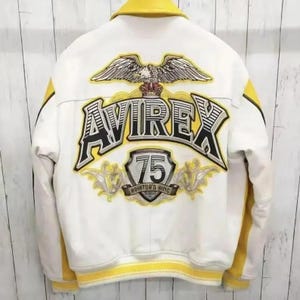 Avirex Vintage style Leather Jacket, Yellow Aviator King 75 Mens Bomber Avirex jacket, USA Icon Leather Jacket, Biker Jacket, Events Gift