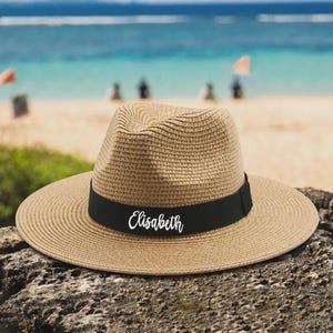 Personalisierter Fedora Strohhut - Personalisierter Strandhut für Brautjungfern & Junggesellinnenabschiede